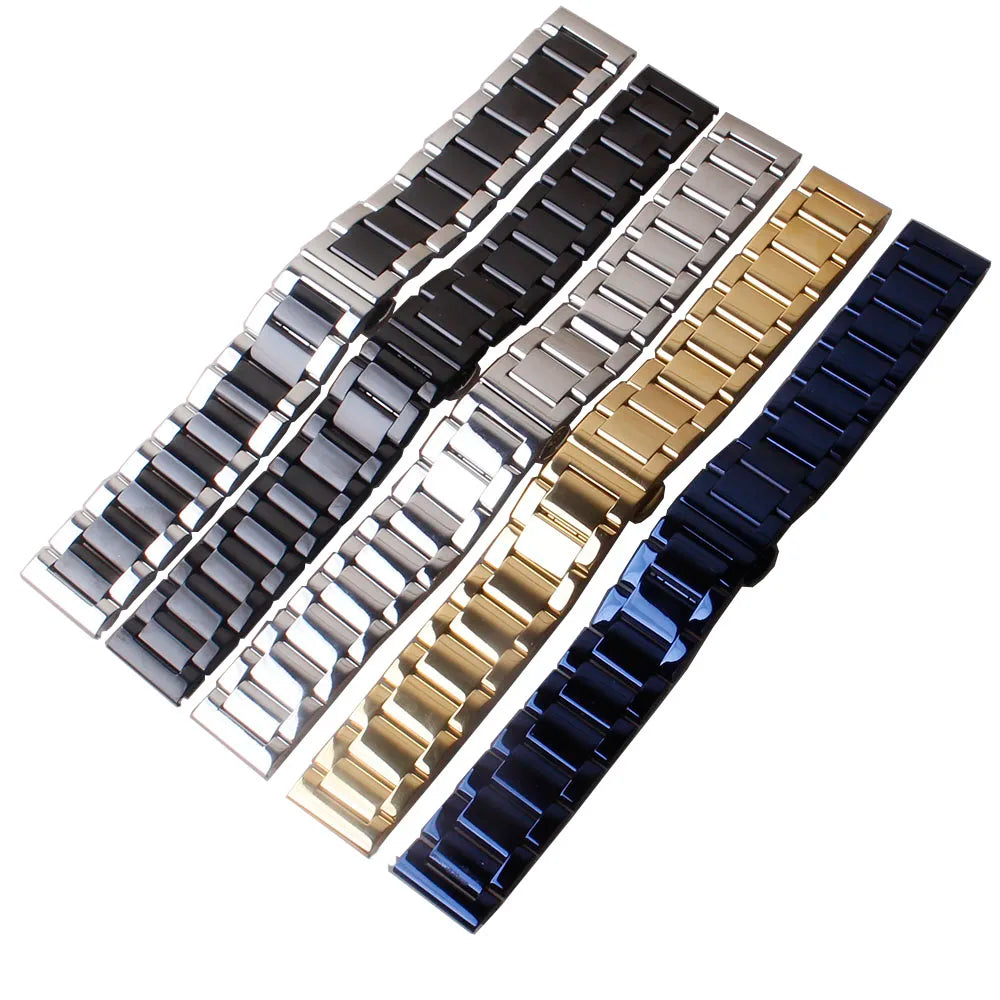 High quality Watch band Strap Stainless steel Watch accessoreis Fashion bracelet free curved end Silver with black 18mm 19mm 20m
