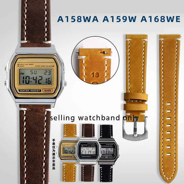Cowhide Wristband for Casio Retro Small Square A158 159 A168W AE-1200 AE-1300 Series Modified Watch Strap 18mm Bracelet Accessor